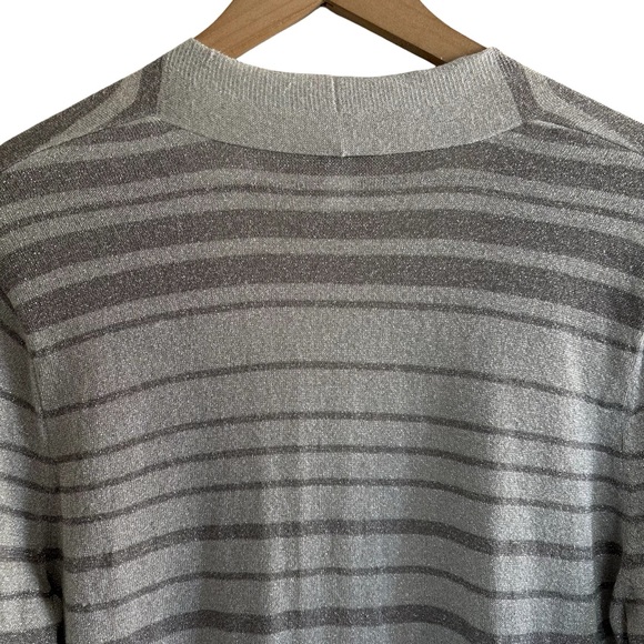 Chico’s Metallic Knit Duster Cardigan Size 2 US L 3/4 Sleeve Lightweight Stretch - Picture 9 of 14